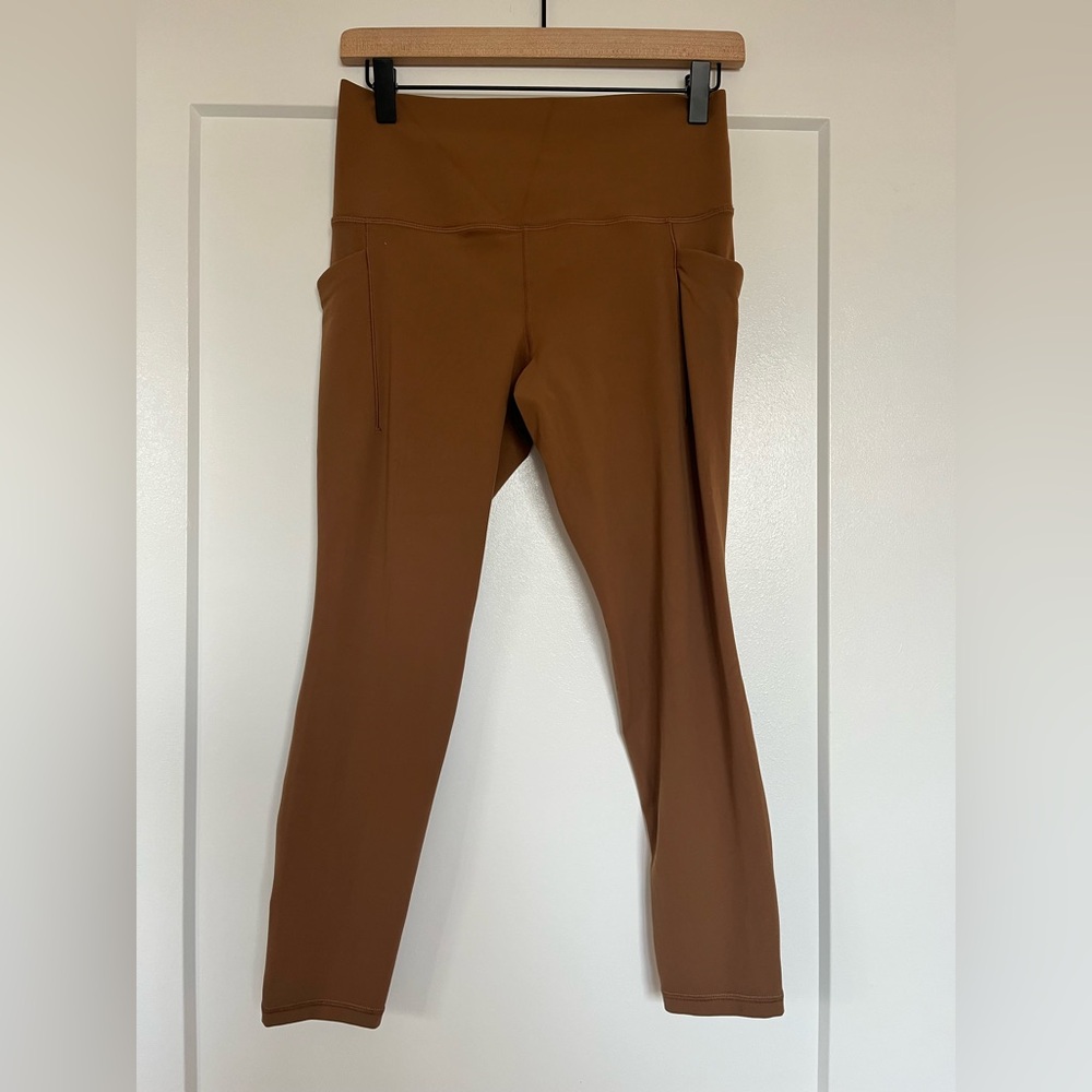 Athleta Salutation Stash Tipped Tight Brown Leggings M/P High Rise Pockets - Picture 2 of 11